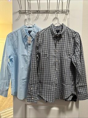 J. Crew Men’s Button-Down Shirts - Light Blue Gingham & Navy Plaid